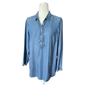 J Jill Denim Collared Tunic Shirt Women's Size S 100% Lyocell Normcore Pockets